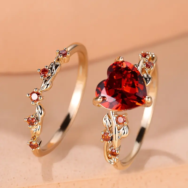 Heart & Ruby Ring Set