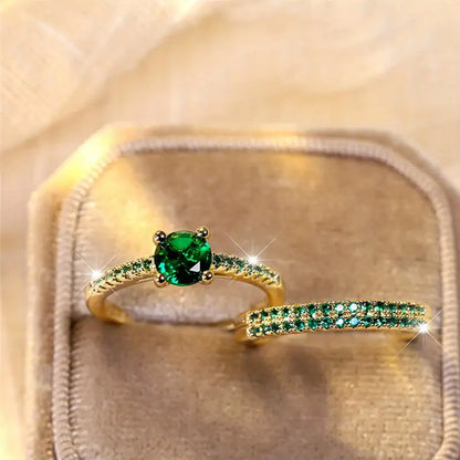 Emerald Duo Ring Gold Set