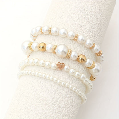 Classy Pearl Heart Bracelet Set