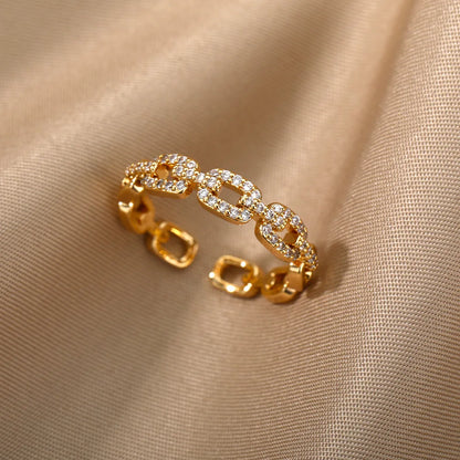 Golden Chain Link Crystal Ring