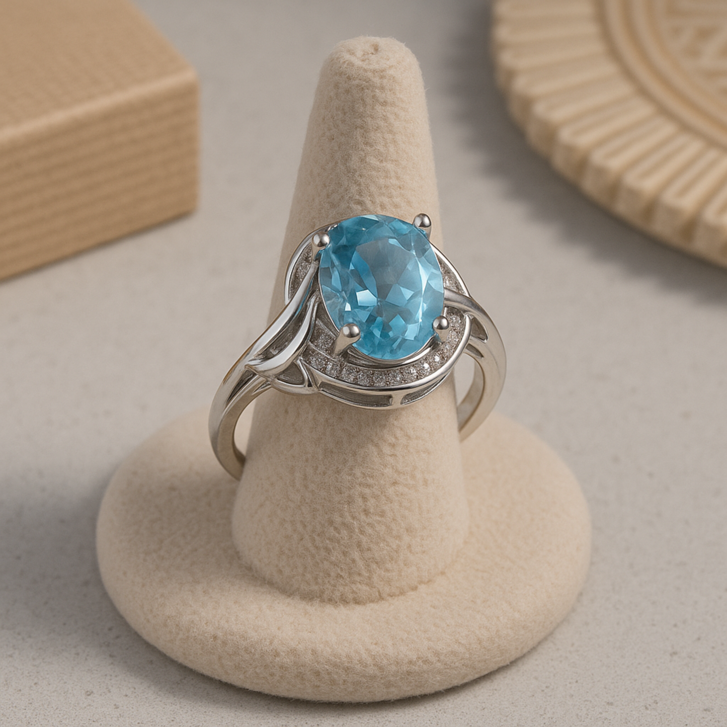 Silver Ring with Blue Crystal