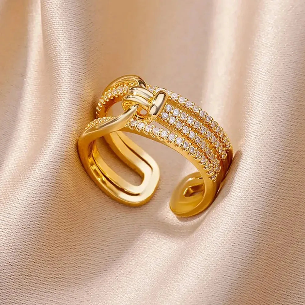 Golden Double Band Chain Ring