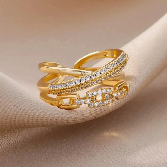 Shining Gold Link Statement Ring
