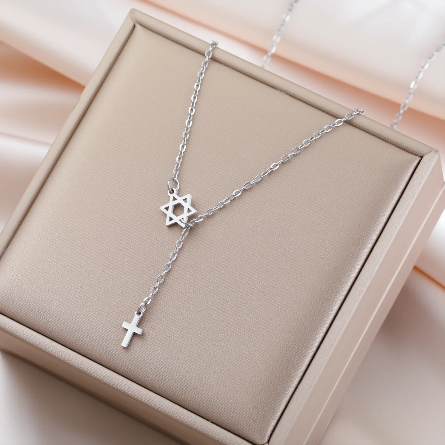 Stainless Steel Star & Cross Necklace