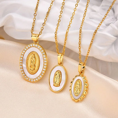 Gold Mary Oval Pendant Necklace