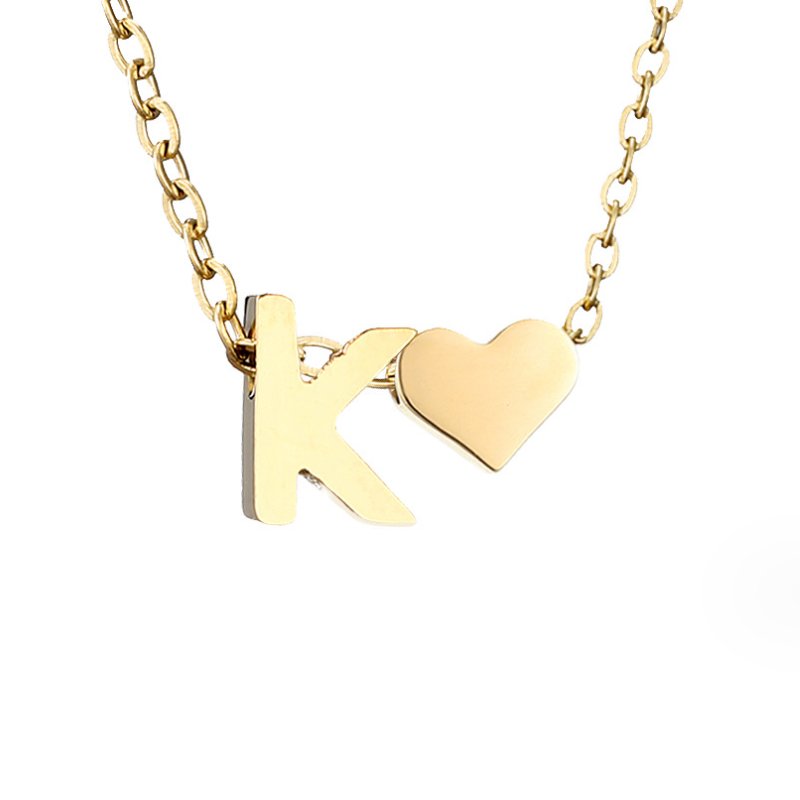 Minimalist Initial Necklace with Heart Charm