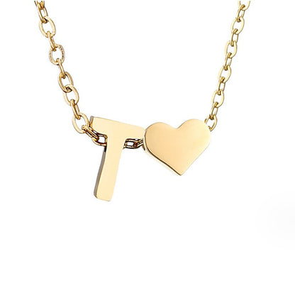 Minimalist Initial Necklace with Heart Charm
