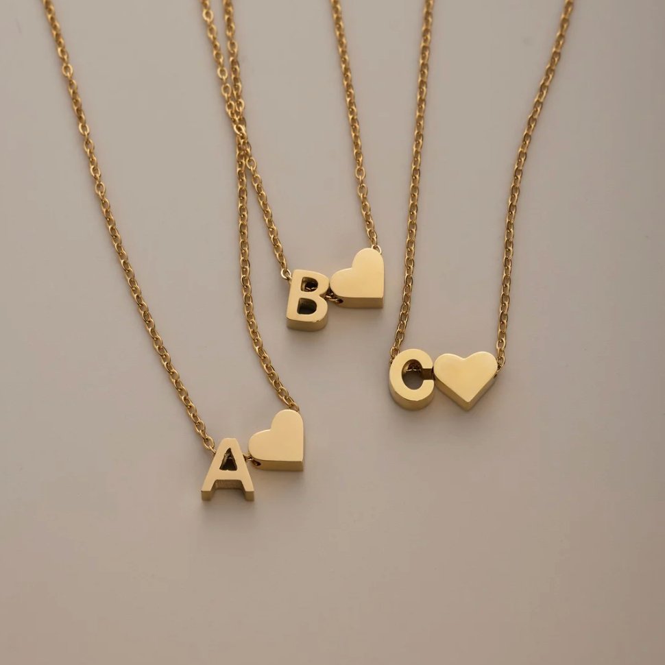 Minimalist Initial Necklace with Heart Charm