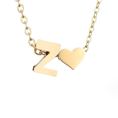 Minimalist Initial Necklace with Heart Charm