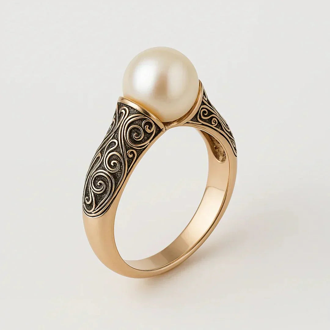 Vintage Pearl Adorned Golden Ring